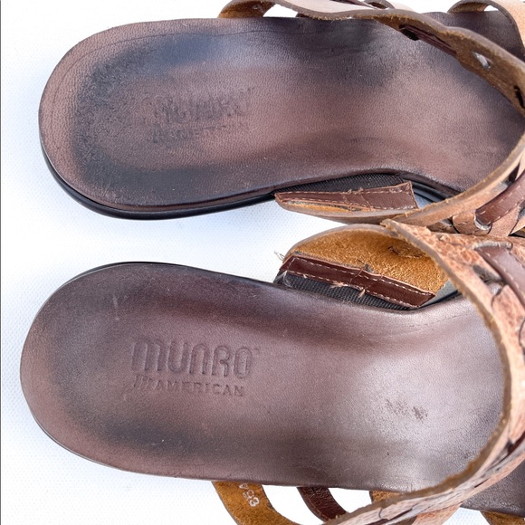 Munro Brown Leather Wedge Sandals w/ Circle Design - Picture 6 of 7